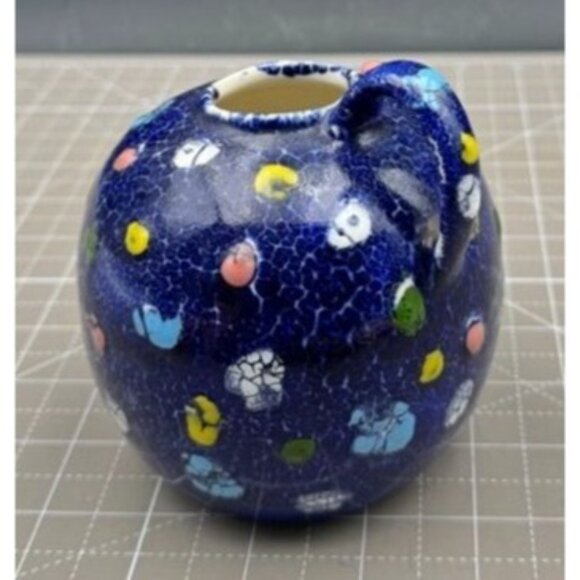 MCM Hand-Painted Blue Ceramic Jug Multicolor Polka Dot Splash - Picture 3 of 5